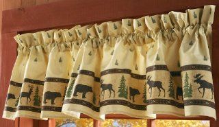 Bear, Moose, And Evergreen Woodland Curtain Valance   Window Treatment Valances