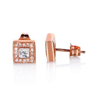 1/2ct TW Princess and Round Diamond Stud Earrings in 14k Rose Gold Jewelry