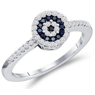 Women Black Diamond Ring Anniversary 10k White Gold (1/3 Carat) Right Hand Rings Jewelry