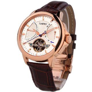 TIME100 Men's Swiss Movt Navigator Series Tourbillon Style Mechanical Brown Strap Watch #W70035G.02A Time100 Watch Watches