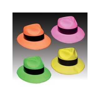 Neon Orange Plastic Gangster Fedora Costume Novelty Hat 