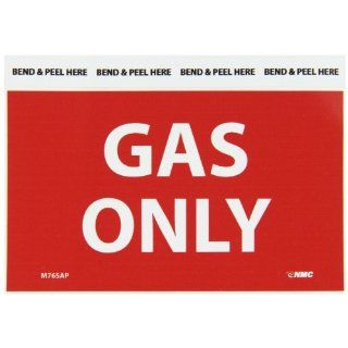 NMC M765AP Flammable/Combustible Sign, Legend "GAS ONLY", 5" Length x 3" Height, Pressure Sensitive Vinyl, White on Red (Pack of 5) Industrial Warning Signs