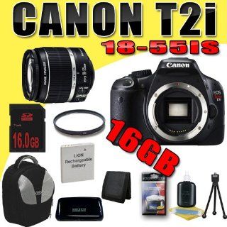 Canon EOS Rebel T2i 18 MP CMOS APS C Digital SLR Camera w/ EF S 18 55mm f/3.5 5.6 IS Lens DavisMAX LPE8 Battery UV 16GB Backpack Bundle  Camera & Photo