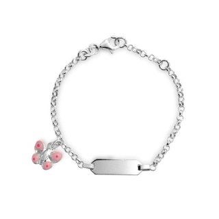 Bling Jewelry Pink Enamel Butterfly Charm Girls ID Tag Bracelet 5in Jewelry