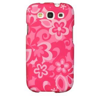 CRSAMI747HPCOFL Unique Durable Rubberized Crystal Case for Samsung Galaxy S3   Retail Packaging   Hot Pink Combo Flower Cell Phones & Accessories