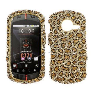 Verizon CASIO G'ZONE COMMANDO C771 c 771 Cover Faceplate Face Plate Housing Snap on Snapon Protective Hard Crystal Case Full Diamond Leopard Gold Cell Phones & Accessories