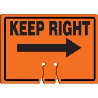 Accuform Signs FBC772 Plastic Traffic Cone Top Warning Sign, Legend "KEEP RIGHT" with Arrow Graphic, 10" Width x 14" Length x 0.060" Thickness, Black on Orange Science Lab Safety Cones