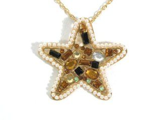 Tiered Star Necklace Layered Crystal Pop NH47 Gold Tone Faux Pearls Vintage Retro Pendant Fashion Jewelry Magic Metal Jewelry Jewelry