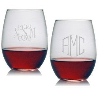Stemless Wine Glasses   Monogrammed (Set of 4) Kitchen & Dining