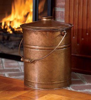 Double Bottom Galvanized Steel Ash Bucket With Handle, In Copper   Fireplace Double Bottom Wood Ash Bucket