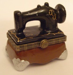 Porcelain Sewing Machine Figurine Jewelry Pill Box 2"   Collectible Figurines