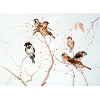 Art Sparrows, Early Spring  Watercolor  Suren Nersisyan