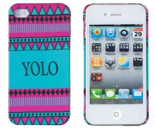 YOLO (You Only Live Once) Mint Aztec Embossed Hard Case for Apple iPhone 4, 4S (AT&T, Verizon, Sprint)   Includes DandyCase Keychain Screen Cleaner [Retail Packaging by DandyCase] Cell Phones & Accessories