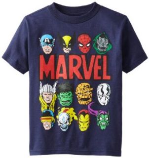 Marvel Boys 2 7 Logo Faces Tee, Navy, 5/6 Clothing