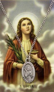Oval St. Lucy Medal with Prayer Card Jewelry