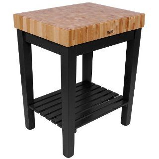 American Heritage Chef's Block Prep Table with Butcher Block Top Base Finish Caviar Black, Shelves 1 Included Cutting Boards Kitchen & Dining