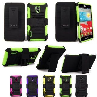 For LG Optimus F7 US780 CellularvillaTM Black/Green 3PC 3 in 1 Hard and Soft Kickstand Case with Holster Belt Clip. (Black/Green) Cell Phones & Accessories