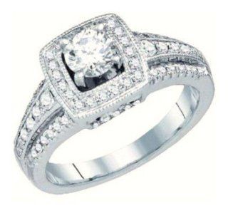 1 cttw 14k White Gold Diamond Round Brilliant Cut Halo Engagement Ring (Real Diamonds 1 cttw, Ring Sizes 4 10) Jewelry