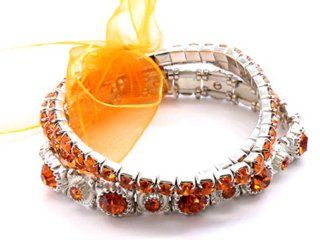 Silver Multistrand Orange Crystal Rhinestone Stretch Bracelet Jewelry