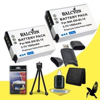 Two Halcyon 1500 mAH Lithium Ion Replacement EN EL12 Battery + Memory Card Wallet + SDHC Card USB Reader + Deluxe Starter Kit for Nikon Coolpix P300 12.2 MP Digital Camera and Nikon EN EL12 Electronics