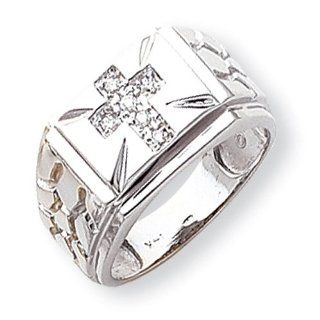 14k White Gold G H SI2 Quality Diamond Men's Cross Ring. Carat Wt  0.096ct Jewelry