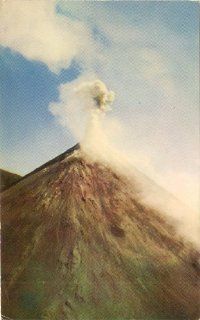 1960s Vintage Postcard Volcano Izalco in Full Eruption   El Salvador   Central America 