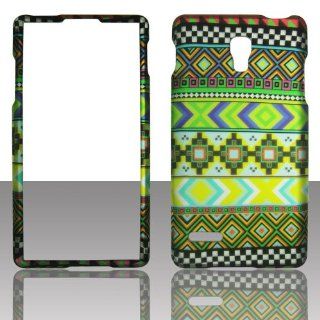 Green Aztec Tribal 2D Rubberized Design for LG Optimus 4G L9 P765 P769 760 Cell Phone Snap On Hard Protective Case Cover Skin Faceplates Protector Cell Phones & Accessories