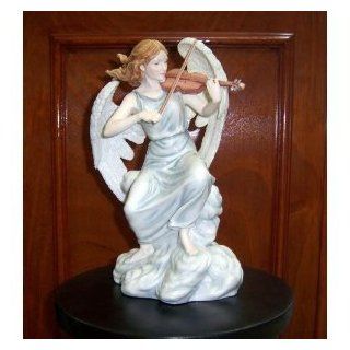 Lady Angel Playing Violin Statue Figurine    12" Blue   Collectible Figurines