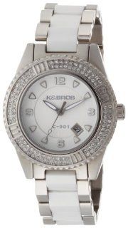 K&BROS Women's 9111 2 C 901 Ceramic Stones Silver tone and White Watch Watches