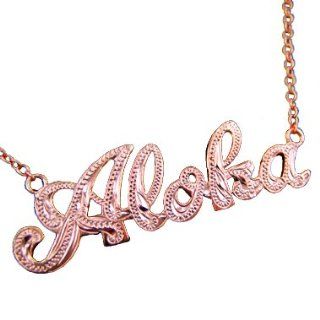 925 Silver Rose Gold Plated Engraved ALOHA Necklace Hawaiian Silver Jewelry Jewelry