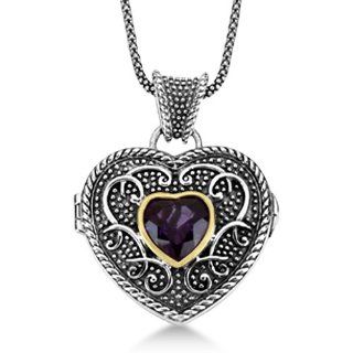 Heart Shaped Amethyst Locket Necklace Balinese Sterling Silver and 14k Yellow Gold (4.00ct) Allurez Jewelry