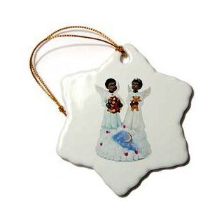 3drose African American Angels Snowflake Porcelain Ornament, 3 Inch   Decorative Hanging Ornaments