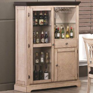 Camille Collection Bar Curio Cabinet in Antique White and Merlot   Home Bars