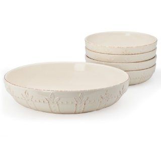 Signature Housewares Sorrento Collection Stoneware 5 Piece Pasta Bowl Set, Ivory Antiqued Finish Kitchen & Dining
