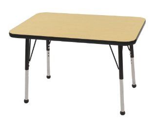 Kids 24"x 36" Adjustable Preschool Rectangle Maple Activity Table W/Black Edge Standard Ball Glides