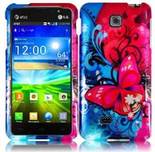 VMG 2 Item Combo for LG Escape P870 Cell Phone Graphic Image Design Faceplate Hard Case Cover   Blue Red Butterfly Floral + LCD Clear Screen Saver Protector Cell Phones & Accessories