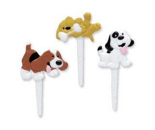 Puffy Puppy Dog Cupcake Picks   12ct Decorative Cake Toppers Kitchen & Dining