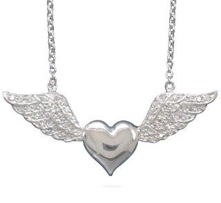 16" Heart with CZ Wings Necklace Jewelry