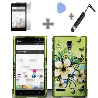 Rubberized Green Hawaiian Flower Snap on Design Case Hard Case Skin Cover Faceplate with Screen Protector, Case Opener and Stylus Pen for LG Optimus L9 / P769 / P760 / T Mobile Cell Phones & Accessories