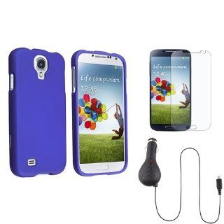 eForCity Blue Hard Case + Matte Screen Protector + Retractable Car Charger Compatible with Samsung Galaxy S4 4 i9500 Cell Phones & Accessories