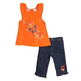 Baby Togs Infant Baby Girls 2 Piece Orange Butterfly Tank Top Denim Capris Clothing