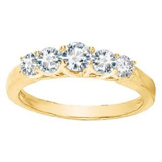 14K White Gold 3/4 ct. ''Created Moissanite" Five Stone Ring Puresplash Jewelry