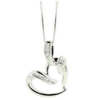 14K White Gold 0.11ct Swaying Heart Channel Set White Diamond Pendant Necklace Jewelry