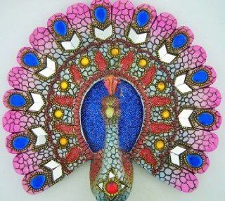 Decorative Hanging Wall Peacock Mosaic Mirror Stone Look Animal Display Gift   Artwork