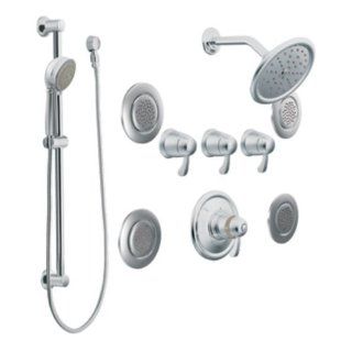 Moen 776 Chrome ExactTemp Quad Handle Vertical Spa Trim with Rain Shower Head, 4 Flush Mounted Body Sprays and Personal Hand Shower from the ExactTemp Collection 776   Fixed Showerheads  