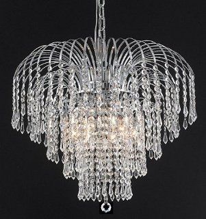 Waterfall Design 6 Light Gold or Chrome Chandelier Dressed with European or Swarovski Crystals SKU# 10503    
