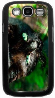 Rikki KnightTM Cat with Bright Green Eyes   Black Hard Rubber TPU Case Cover for Samsung® Galaxy i9300 Galaxy S3 Cell Phones & Accessories