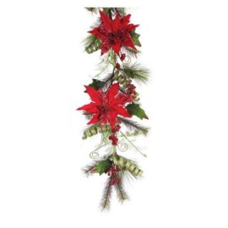 Melrose 4 ft. Poinsettia Garland with Ribbon   Christmas Garland