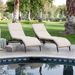 Bellagio Wicker Chaise Lounge with Cushion   Set of 2   Outdoor Chaise Lounges