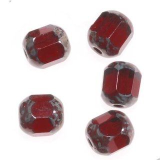 Czech Glass Cathedral Window Bead 5mm 'Garnet' Red / Picasso (x25)